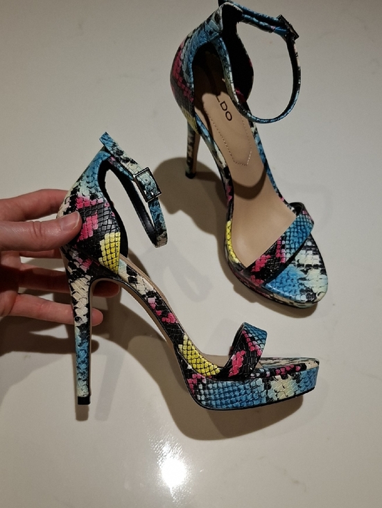 Aldo Shoes - Aldo Leather Rainbow-print Snakeskin Platform Strappy Heeled Sandals (Size US 6)